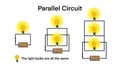 parallel electrical circuits diagram, serial and parallel batteries showing wires, light bulbs, batteries